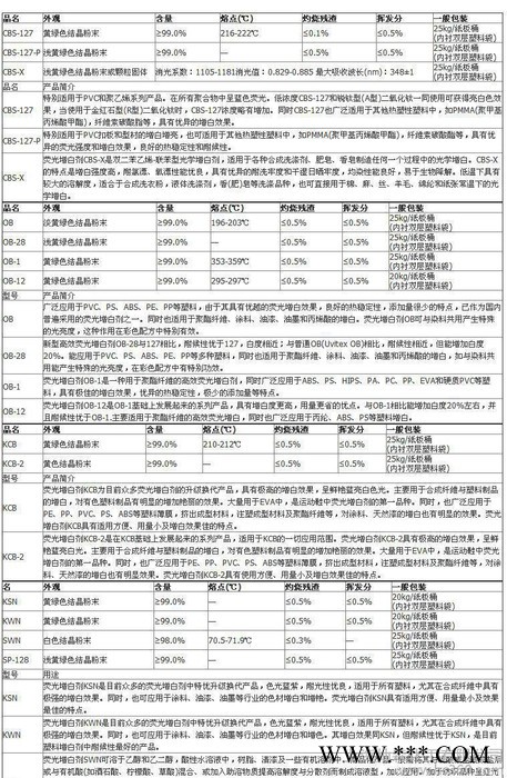 塑料用增白剂 OB增白剂 荧光增白剂 OB 增白剂 直销